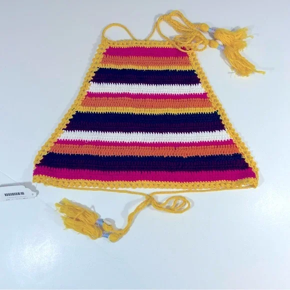Striped Crochet Halter Crop Top‎ Size M NWT - Picture 7 of 9